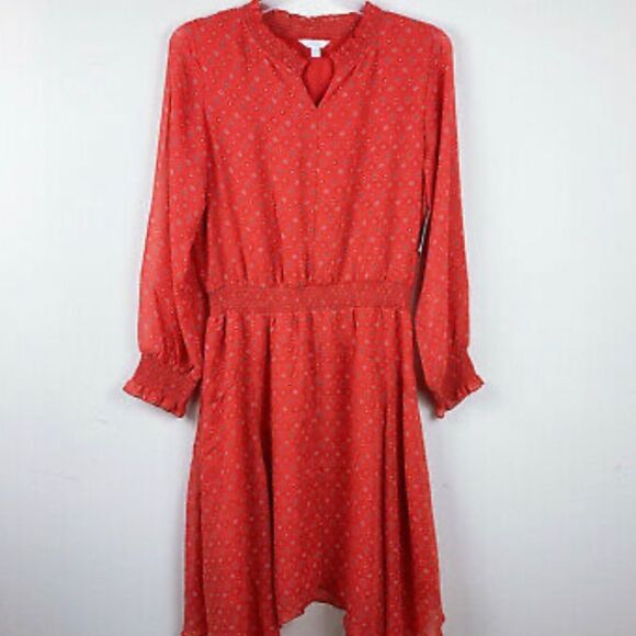 Boho Maxi Dress Handkerchief Hem Ruffle Sleeve Smocked Waist XL Extra Large - Picture 1 of 6